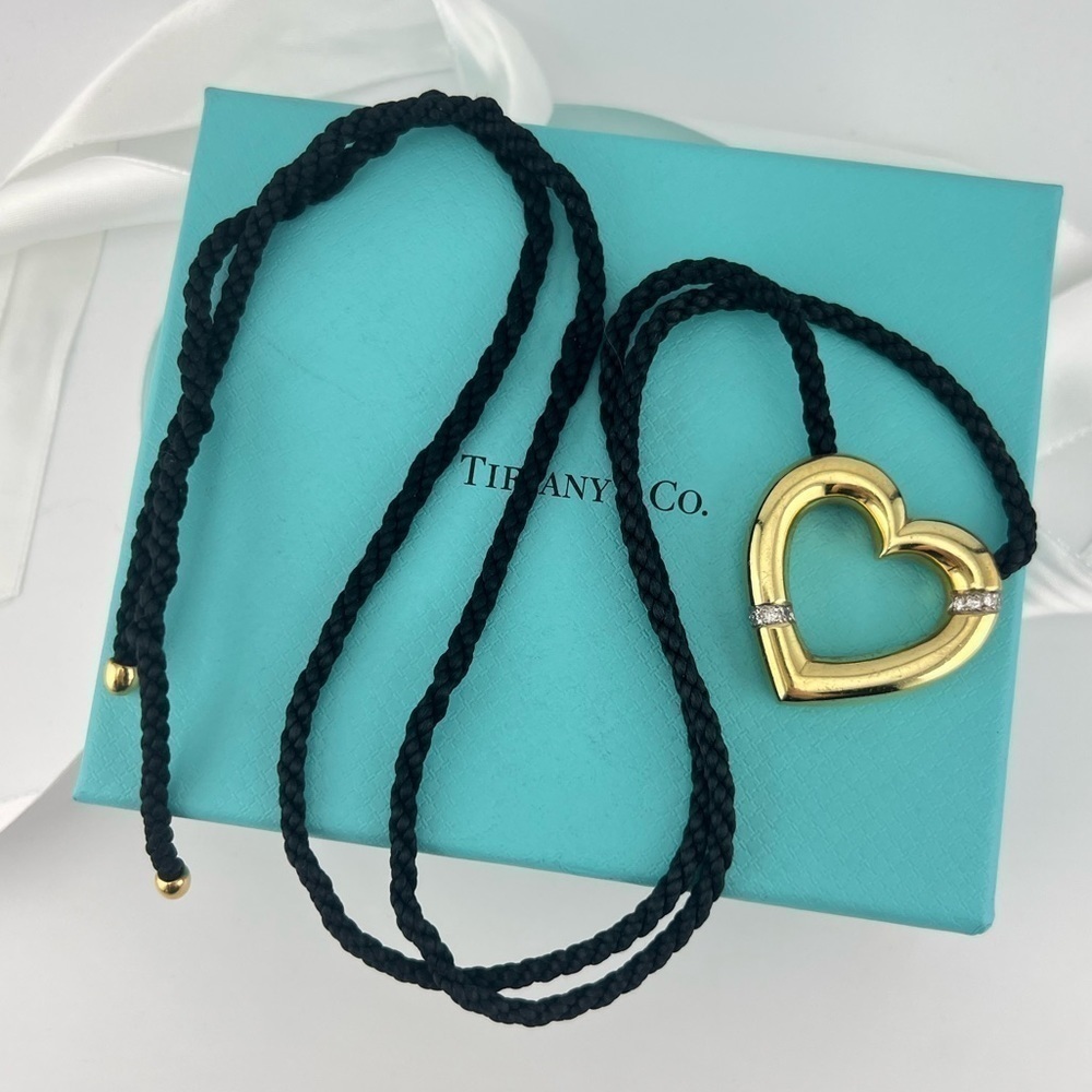 RARE Vtg. Tiffany & Co. Paloma Picasso Diamond Heart Silk Necklace 28g